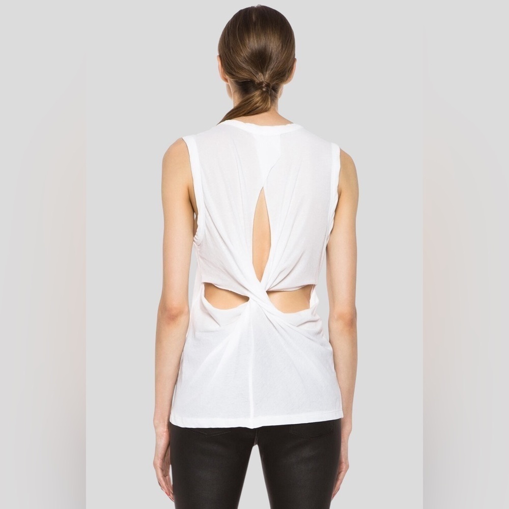 Young, Fabulous & Broke for Revolve Winthrop Twist Back Sheer Shirt in White XS